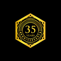 Logo badge Anniversary Black and Gold 35 Years. logo Vector illustration