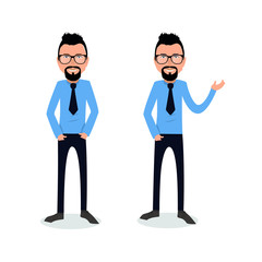 funny and cool cartoon guy in casual clothes, gesturing. Vector illustration, Hipster Style