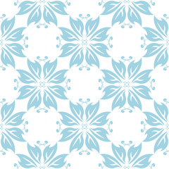 Blue floral ornament on white background. Seamless pattern