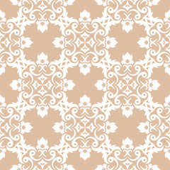White floral seamless pattern on beige background