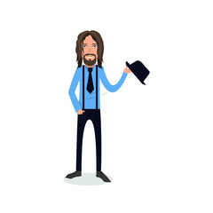 funny and cool cartoon guy in casual clothes, gesturing. Vector illustration, Hipster Style