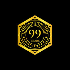 Logo badge Anniversary Black and Gold 99 Years. logo Vector illustration