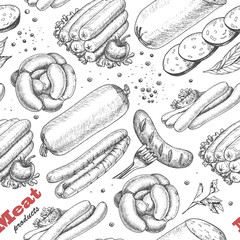 Vector pattern with meat products - obrazy, fototapety, plakaty