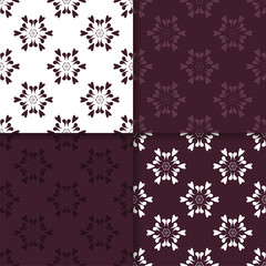 Wallpaper set of maroon seamless patterns with floral ornaments