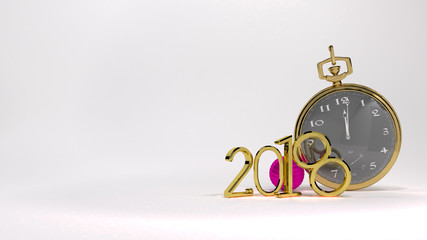 White background 2018 3D illustration golden numbers and clock happy christmas ball