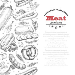 Vertical seamless vector background with meat products