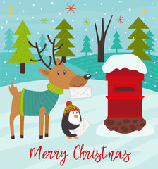 Polar animals send letters to Santa Claus - vector illustration, eps