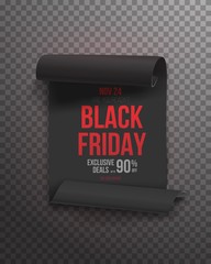Illustration of Black Friday Poster. Realistic Vector Paper Scroll Template Isolated on Transparent Background