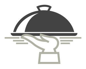 Food delivery service vector icon of dish on hand for express online shop