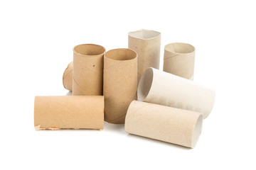 Empty toilet paper on white background