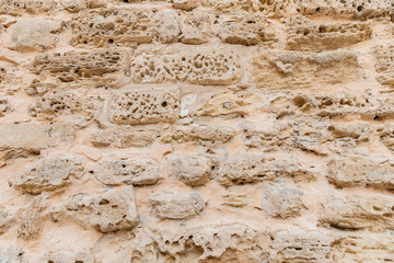 old brick wall of fort, Beautiful coral and limestone brick wall in