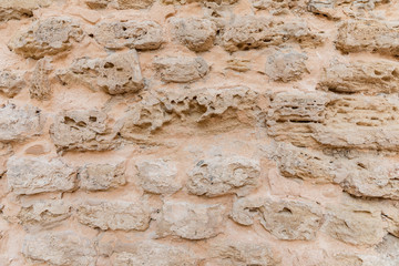 old brick wall of fort, Beautiful coral and limestone brick wall in