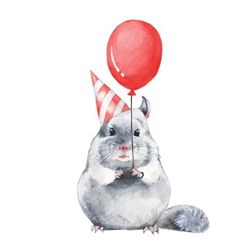 Chinchilla 1. Watercolor Birthday Card