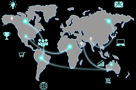 World map connection. World map with business icon 