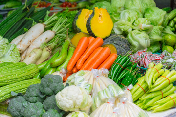 fresh asian tropical vegetables sale in the market in Thailand