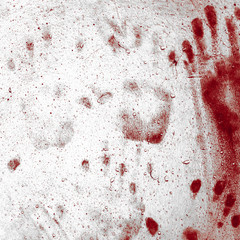 Bloody handprints on wall