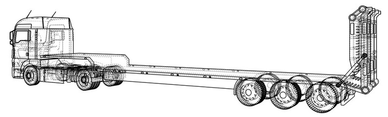 Low bed Truck Trailer. Abstract drawing. Tracing illustration of 3d.