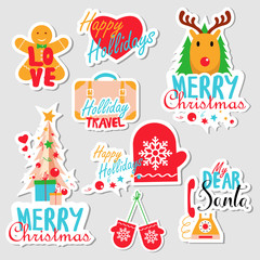 Fototapeta premium Set of stickers, pins, patches and badges vector illustration. Planner stickers. Flat design cute stickers for mobile messages, chat, social media, online communication, networking, web design