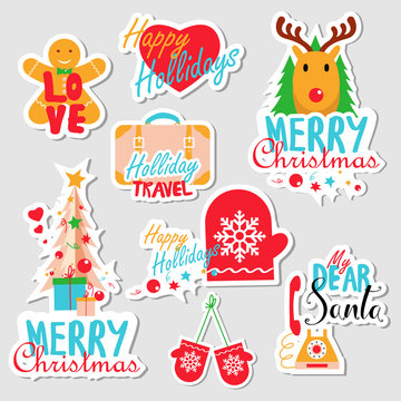 Set of stickers, pins, patches and badges vector illustration. Planner stickers. Flat design cute stickers for mobile messages, chat, social media, online communication, networking, web design