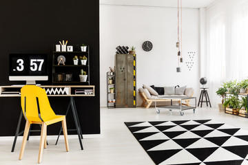 Spacious living room with workspace