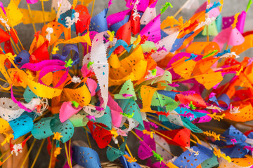Fototapeta na wymiar Thai colorful paper flag in northern lanna festival decoration