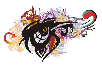 Fantastic eye in grunge style. Colorful splashes in an unusual eye of similar to a bird