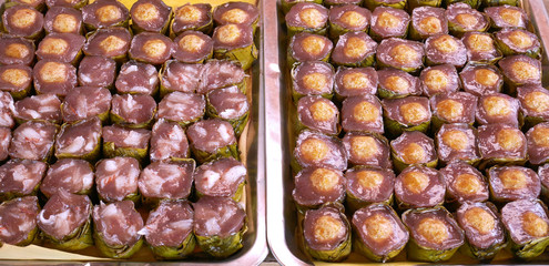 Thai Sweet Coconut Pudding Dessert in Metal Trays