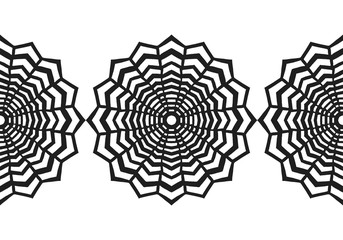 Black silhouette of a snowflake. Lace, round ornament and decor.