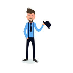 funny and cool cartoon guy in casual clothes, gesturing. Vector illustration, Hipster Style