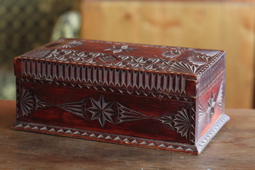 Antique wooden hand made casket