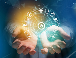 Home button of a technology interface surrounded by application - technology app concept