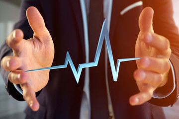 3d rendering heart beat line on a futuristic interface