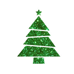 vector green glitter Christmas tree flat icon