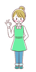 エプロン姿の女性　ＯＫ