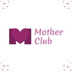 Vector logo template for mother club, care during pregnancy, protection, pregnancy support. The letter M and the heart in purple color.