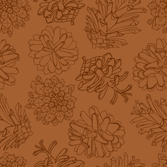 Fototapeta premium Hand drawn vector illustrations. Seamless pattern with pine cones. Forest background