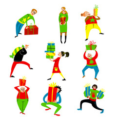 Shopping people set. Christmas sale collection. Group of people in rush time in winter holidays eve.