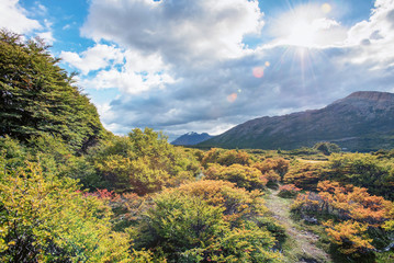 Obraz premium Landscape on the hike towards Cerro Fitz Roy and Laguna de Los Tres in El Chalten, Argentina in Patagonia
