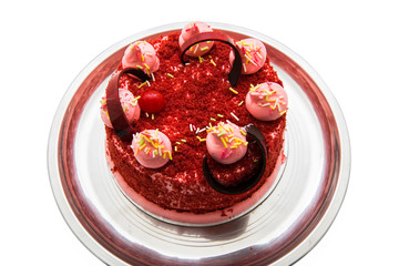 Red Velvet cake isolated on white background. Available with clipping path