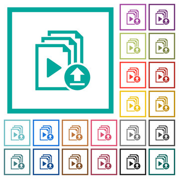 Upload playlist flat color icons with quadrant frames