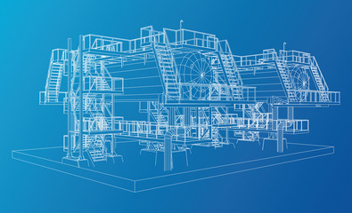 Wire-frame Oil and Gas industrial equipment. Tracing illustration of 3d.