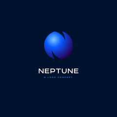 N letter. N monogram. Neptune planet emblem.