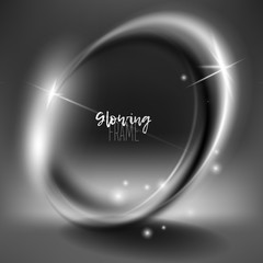 Circular, eclipse flare, swirl light effect with sparkles and glow. Abstract magic shiny eclipse round frame, motion streak, vortex, glowing fog with stars trail