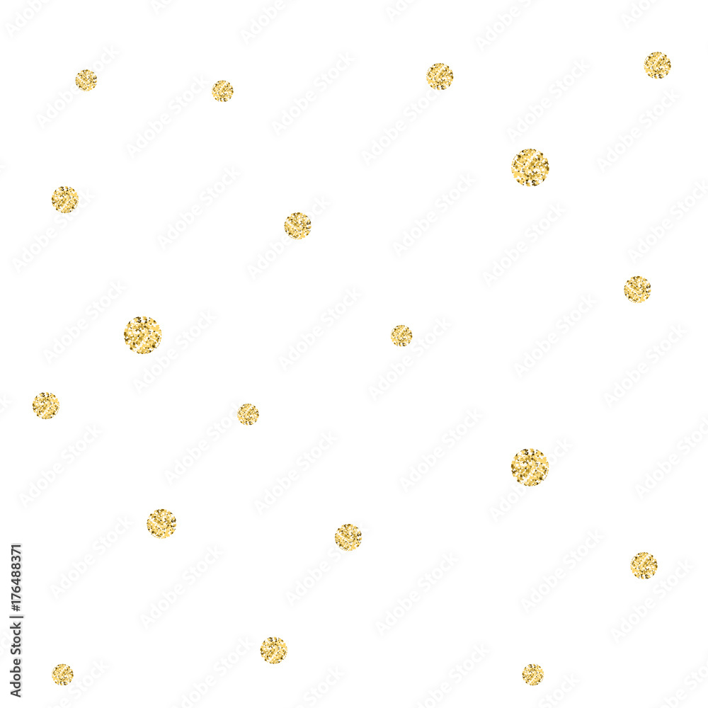 Poster Golden confetti pattern. Modern abstract vector seamless background with small gold texture dots . Perfect for festive party invitations, greeting cards and wrapping paper.