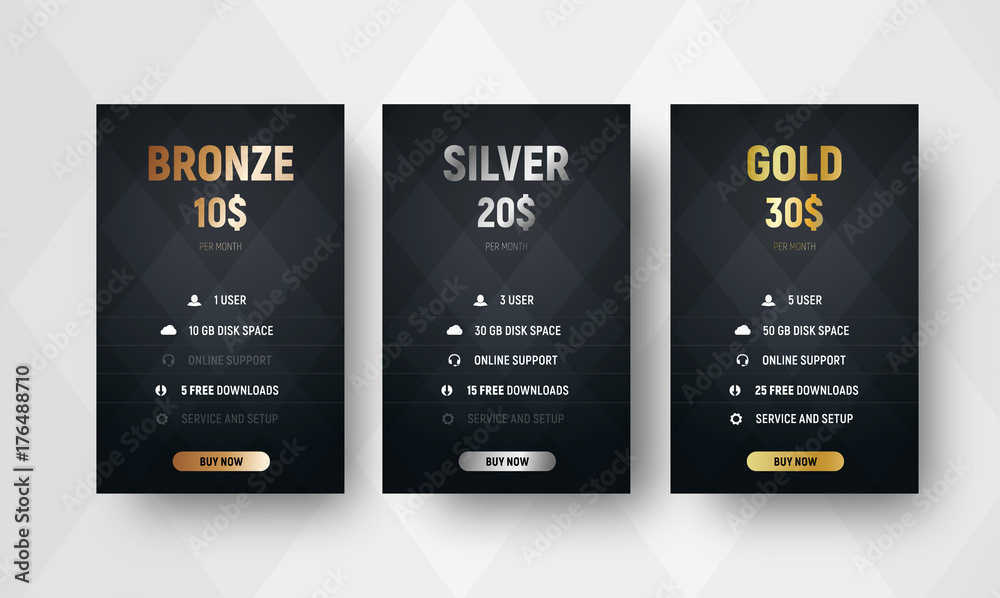 Poster template of premium vector price tables with a black background with rhombuses.
