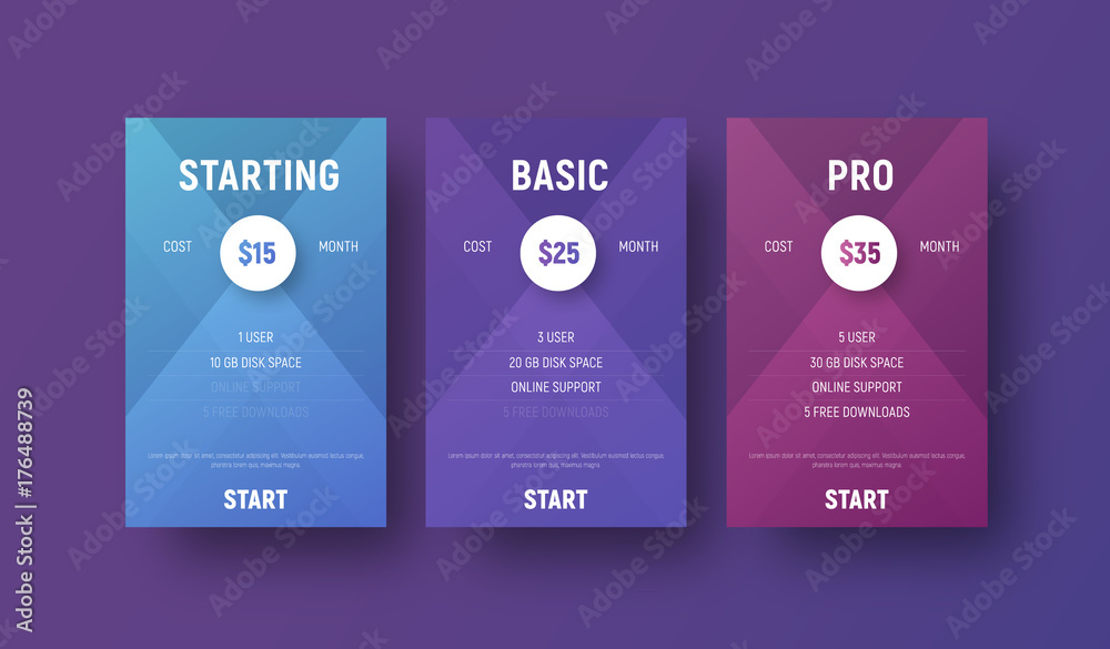 Poster Templates of vector tables for a web site with a circle for specifying the price.