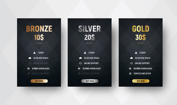 template of premium vector price tables with a black background with rhombuses.