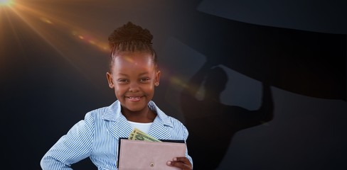Composite image of silhouette male carrying arrow symbol