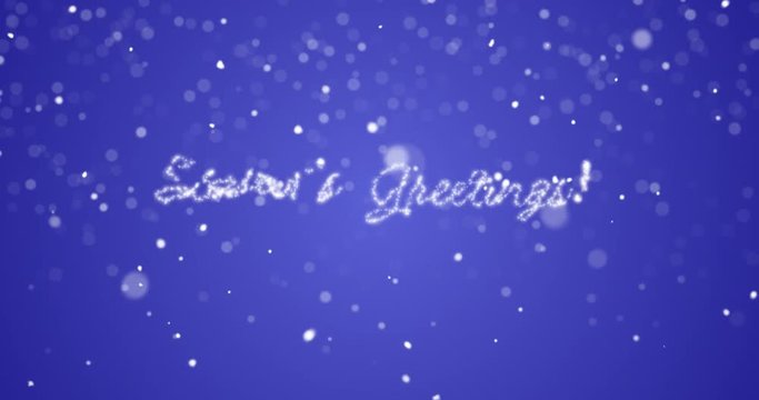 Looping Season's greetings message in english,german,french,spanish,italian,portuguese multi language with copy or logo space on blue background.Animated holiday card background seamless loop 4k video