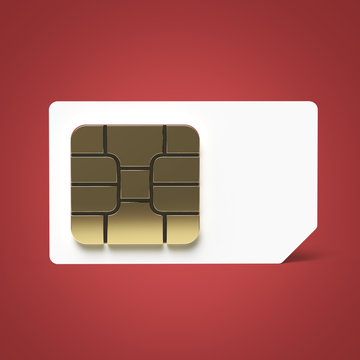 SIM card concept golden  microchip isolated on color background render reflection effect shadow